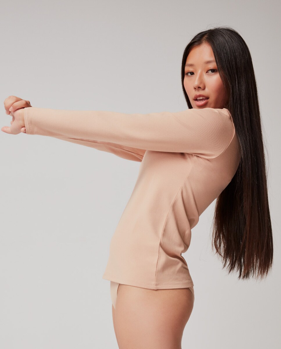 T-shirt Térmica em Tecido Eko de Manga Comprida Bege-3