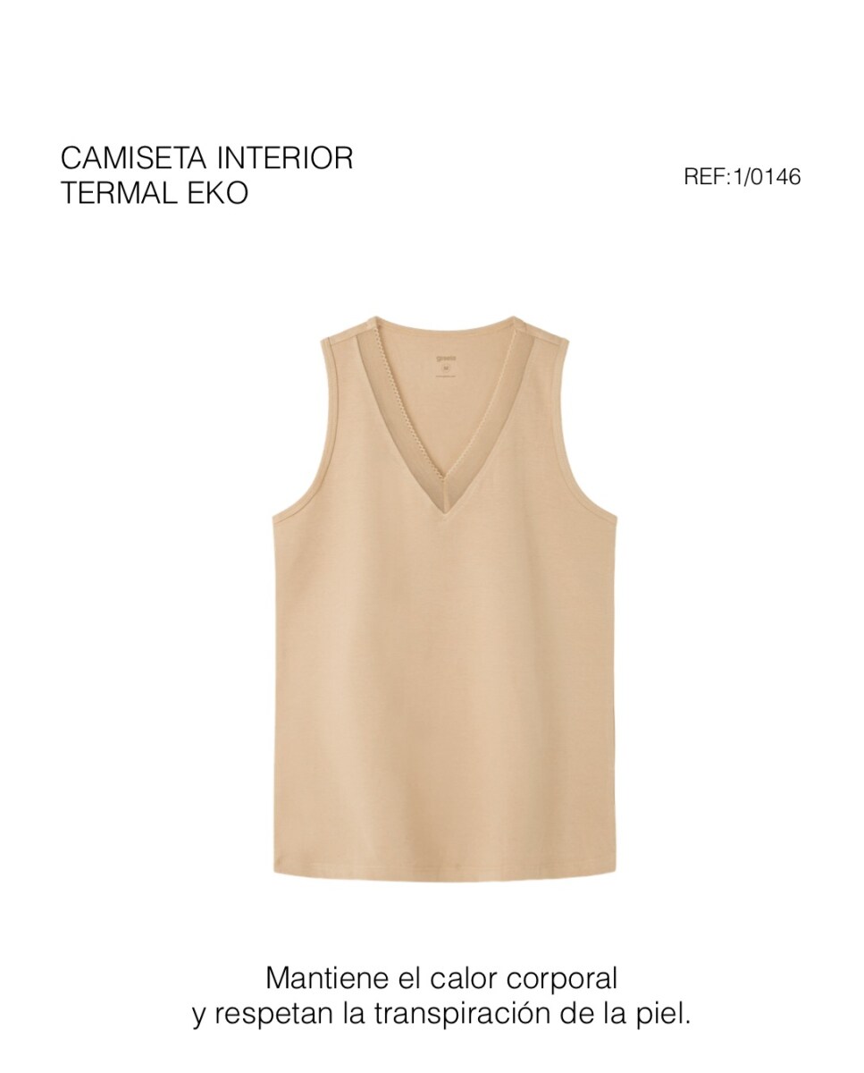 T-shirt Térmica em Tecido Eko de Alças Bege-5