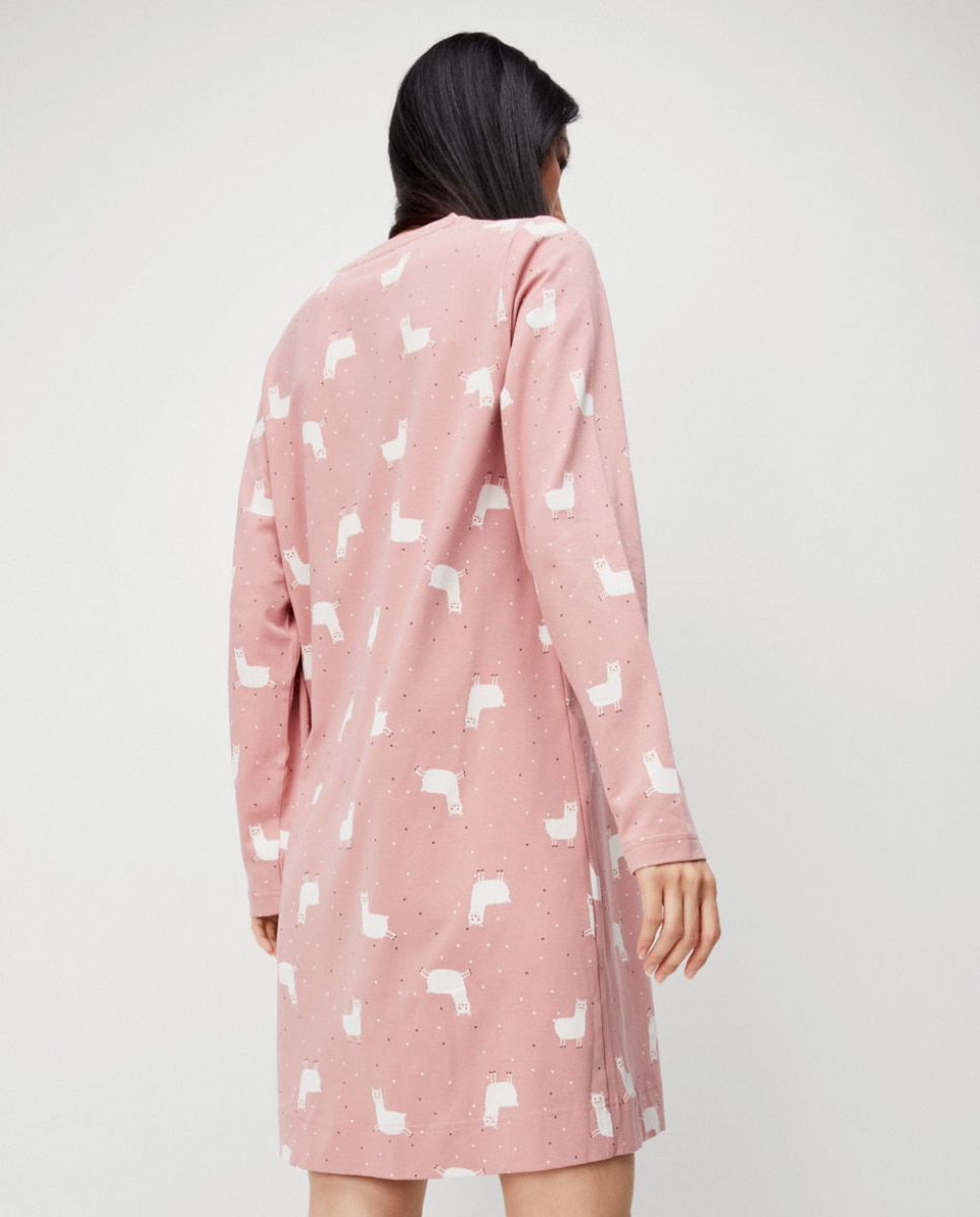 Camisola de Manga Comprida em Tecido Estampado Rosa-3