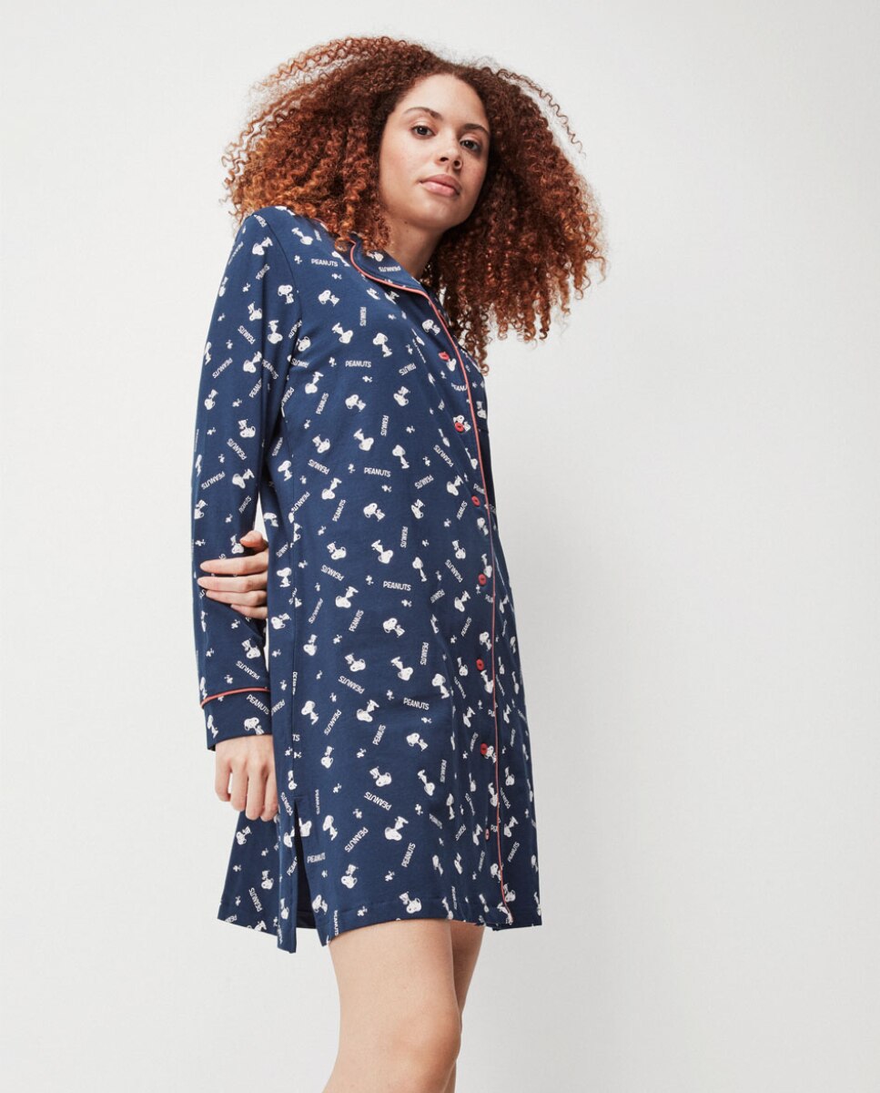Camisola de Dormir Estilo Camiseiro com Estampado de Snoopy Azul-marinho-2