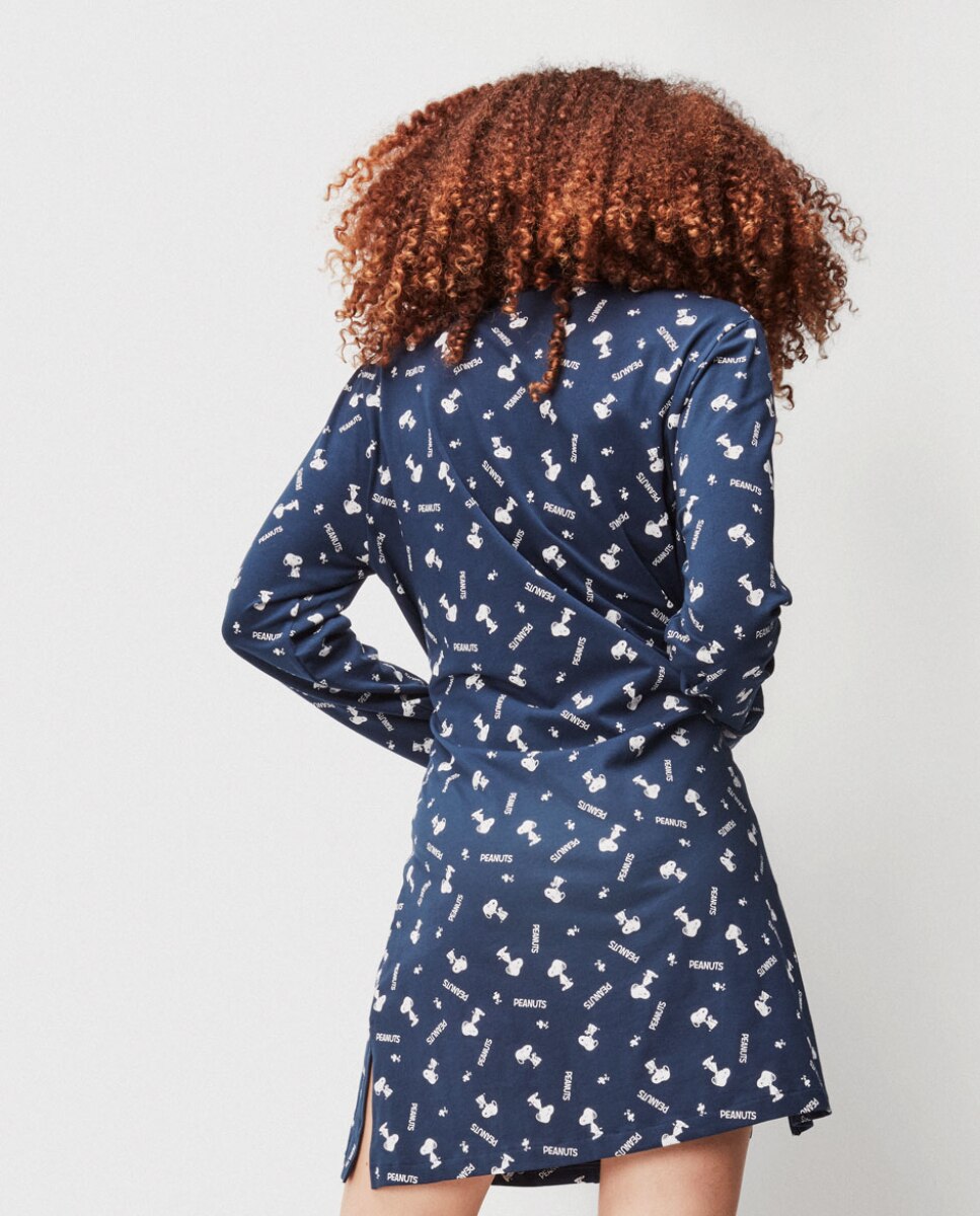 Camisola de Dormir Estilo Camiseiro com Estampado de Snoopy Azul-marinho-3