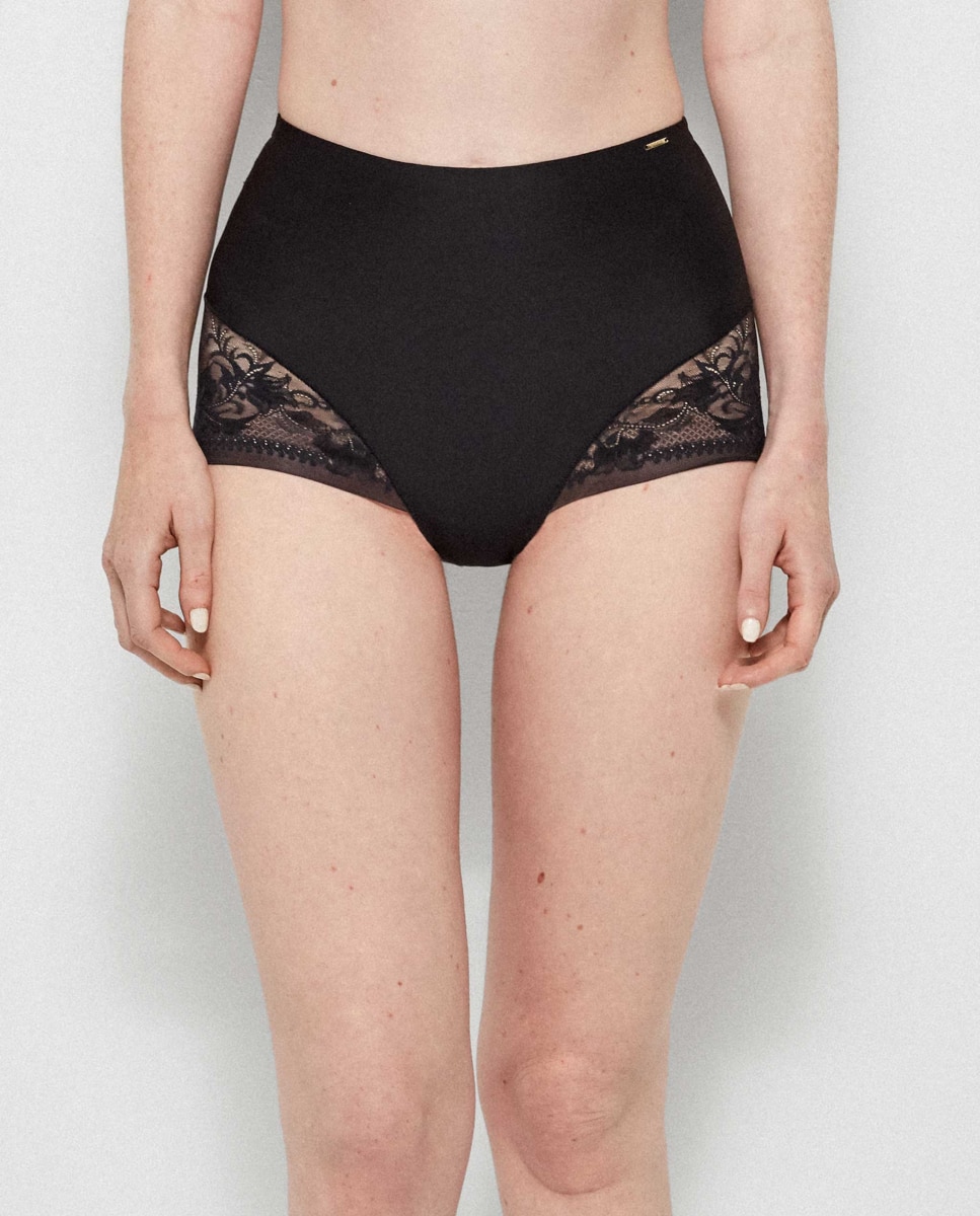 Cueca Alta de Efeito Envolvente sem Costuras Preto-1