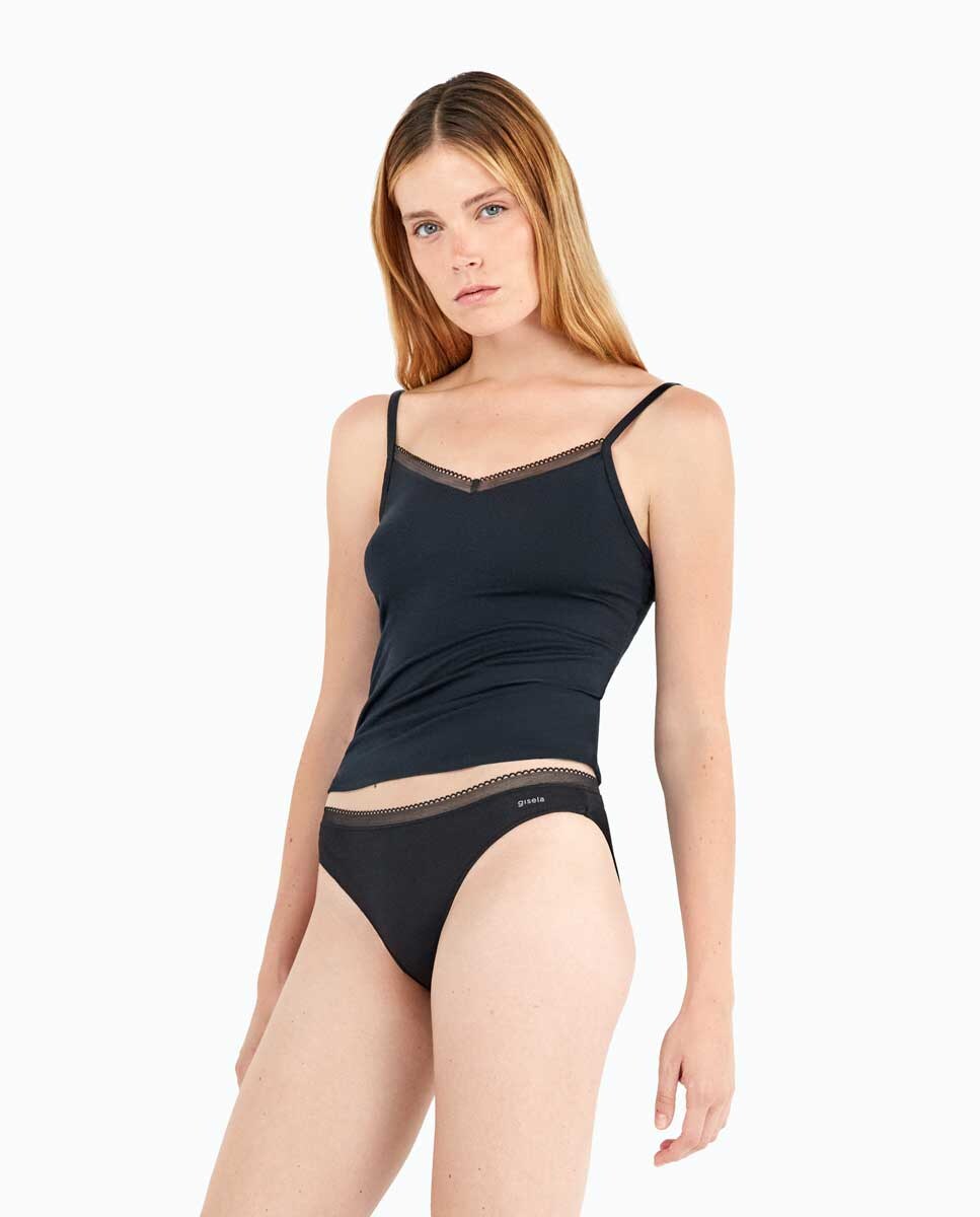 T-shirt Interior de Alças em Tecido Eko Modal Lenzing Preto-2