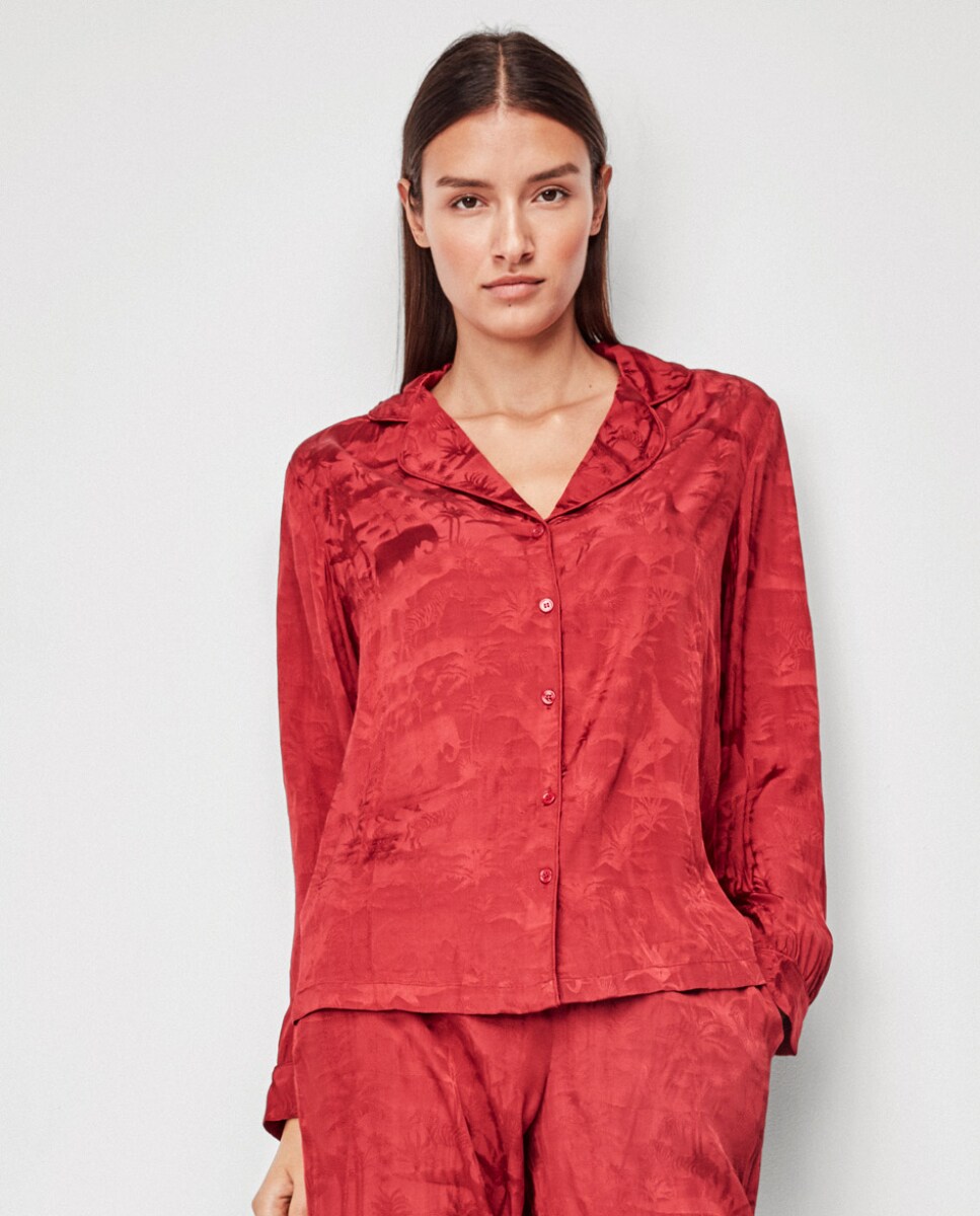 Camisa de Pijama em Tecido com Sensação de Seda Bordeaux-1