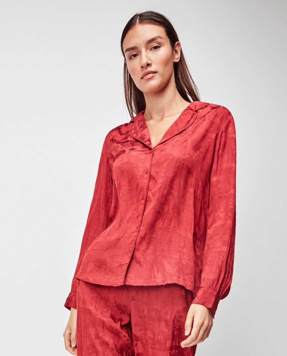 Camisa de Pijama em Tecido com Sensação de Seda Bordeaux-3