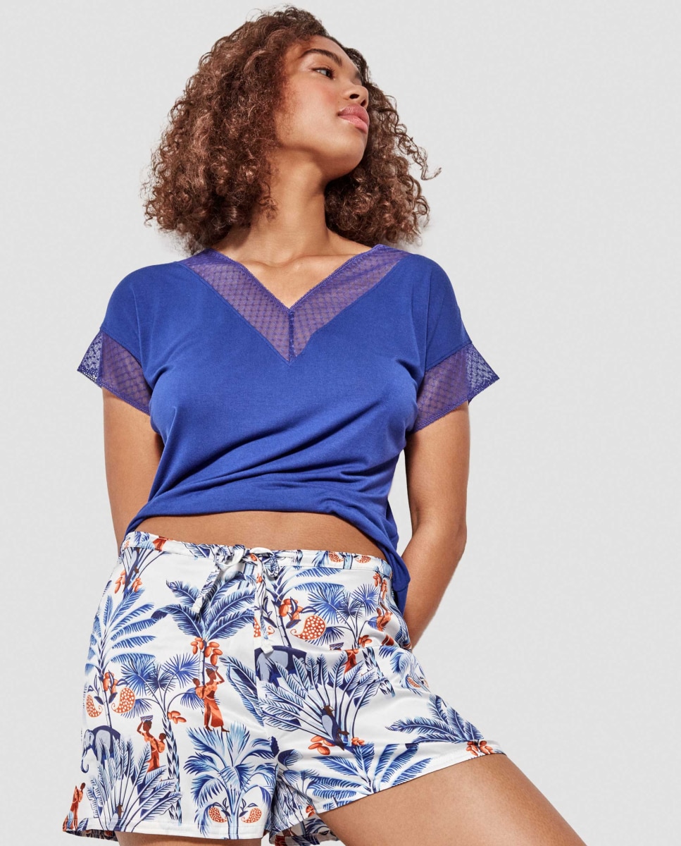 Calças Curtas em Tecido Estampado Multicolor-2