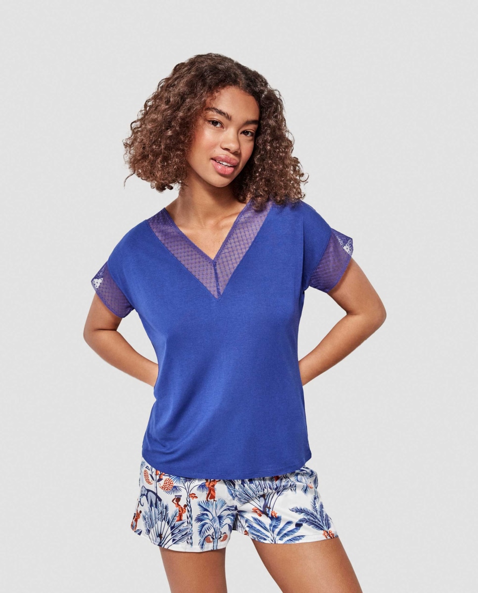 Calças Curtas em Tecido Estampado Multicolor-4