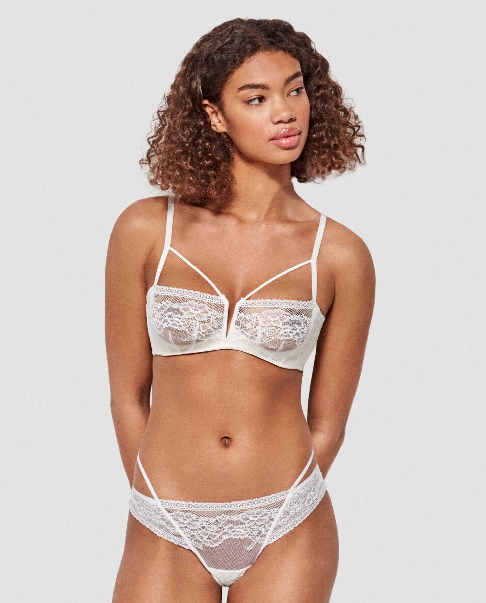 Soutien Balconette com Aro e sem Foam em Tecido de Renda Branco-3
