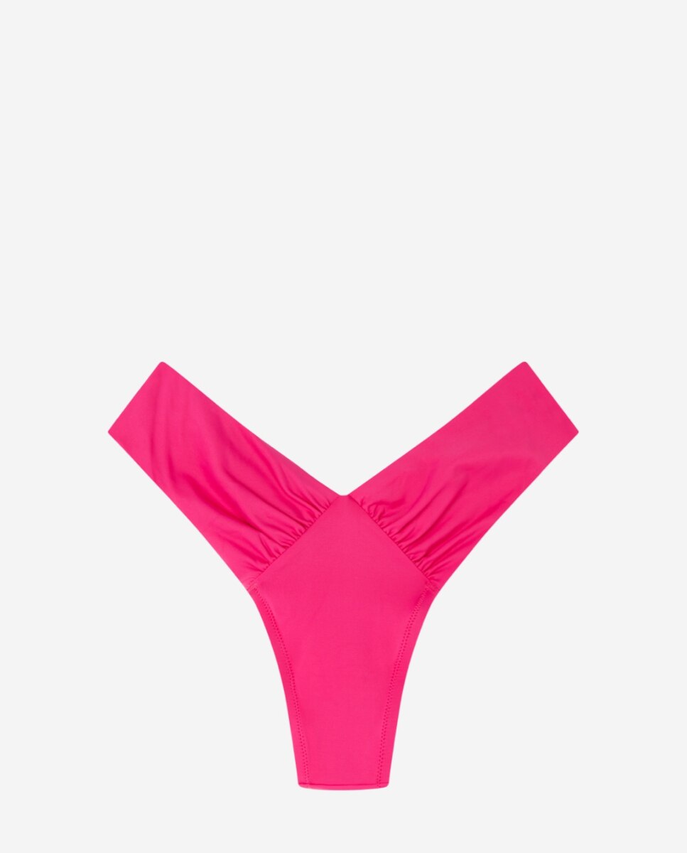 Cueca de Biquíni Brasileira com Corte em V Fúcsia-5