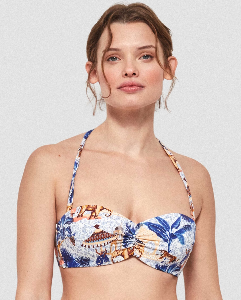 Top Biquíni Bandeau com Aro de Silicone e Estampado Africano Multicolor-2