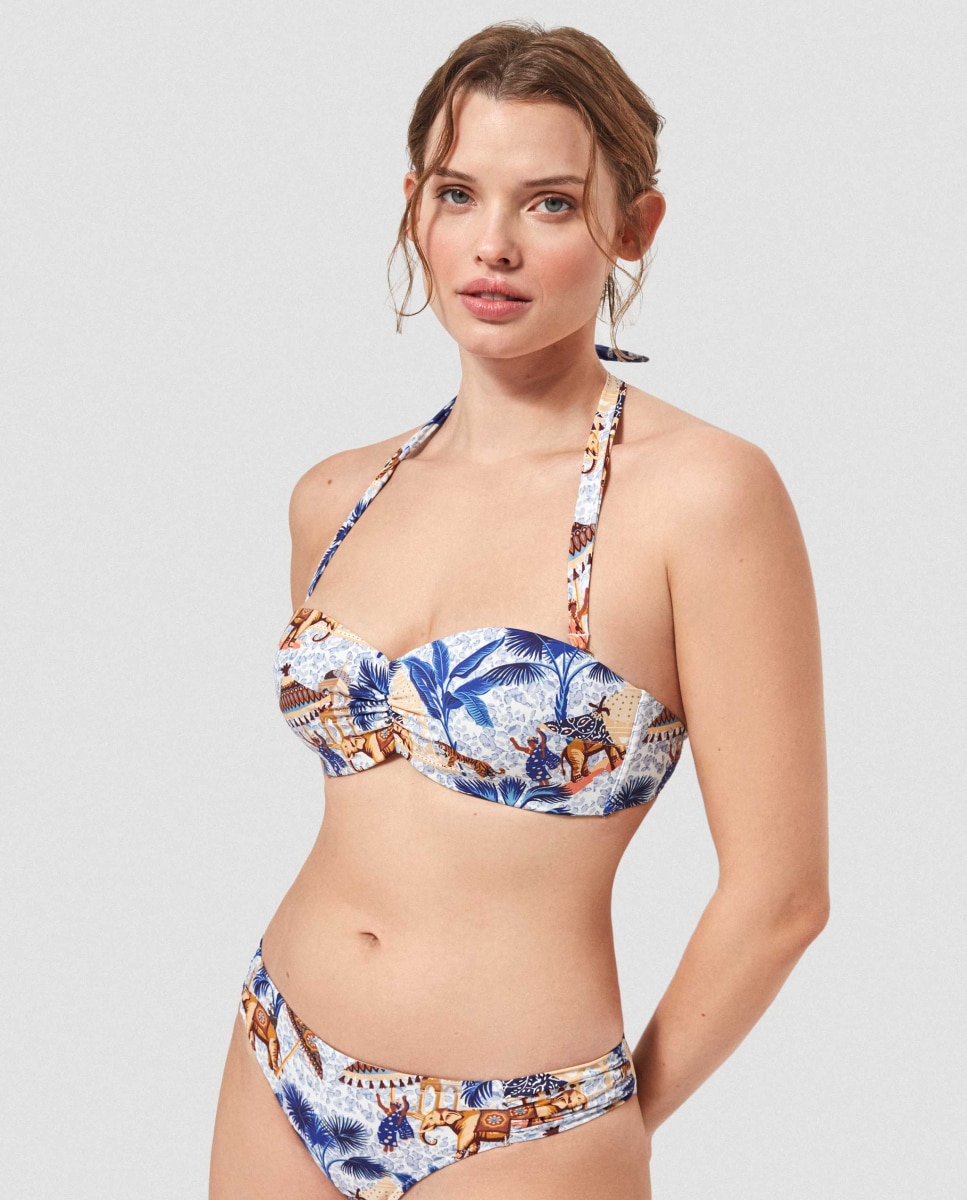 Top Biquíni Bandeau com Aro de Silicone e Estampado Africano Multicolor-4