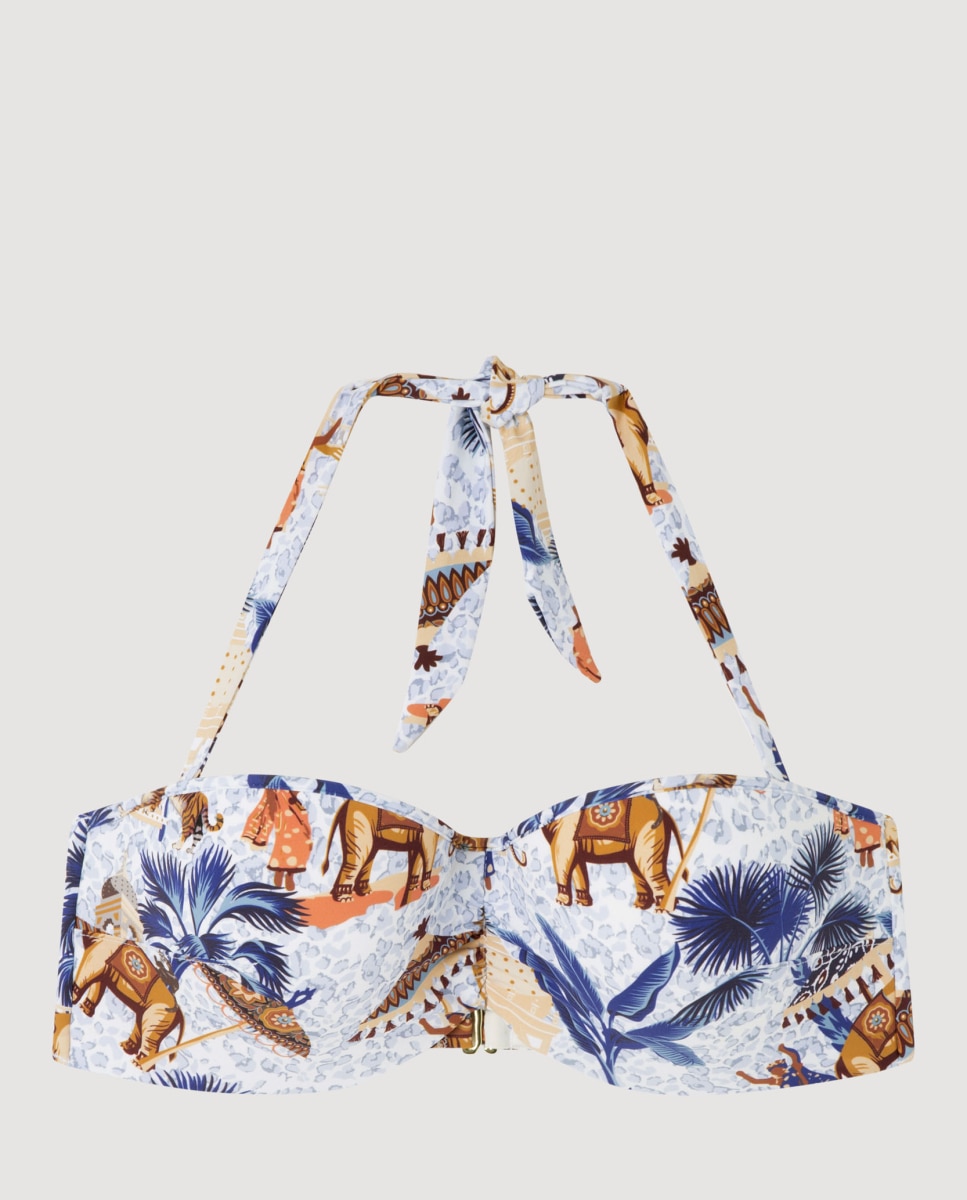 Top Biquíni Bandeau com Aro de Silicone e Estampado Africano Multicolor-5