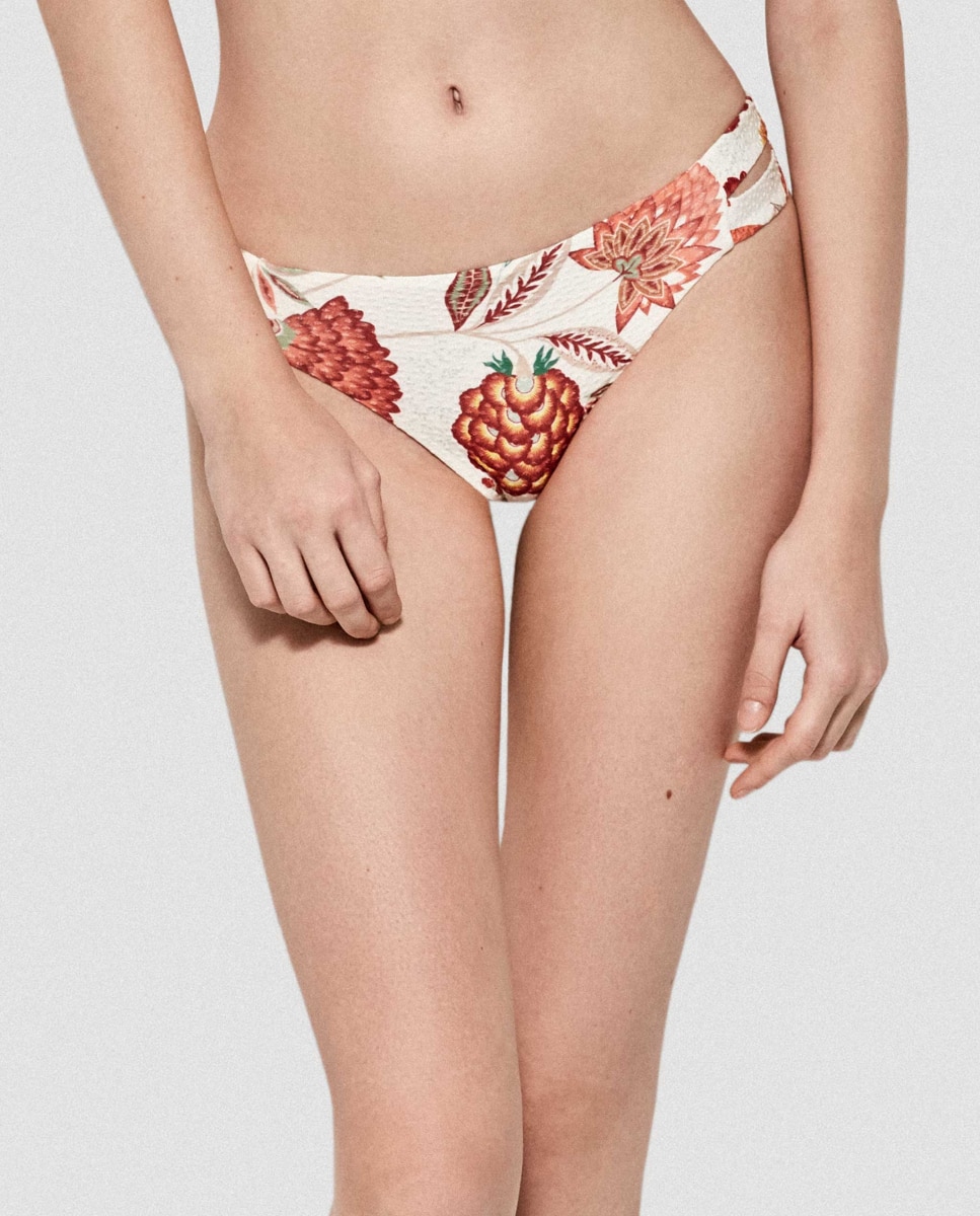 Cueca de Biquíni com Estampado Floral e Aberturas Laterais Multicolor-1