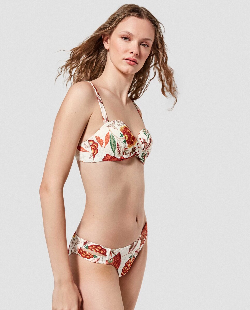 Cueca de Biquíni com Estampado Floral e Aberturas Laterais Multicolor-3