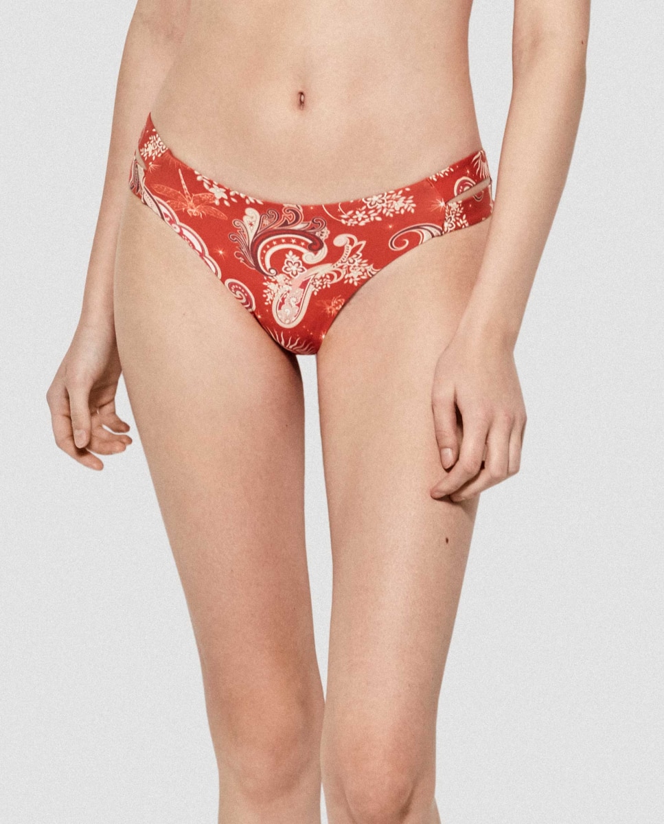 Cueca Biquíni em Tecido Estampado Vermelho / Branco-1