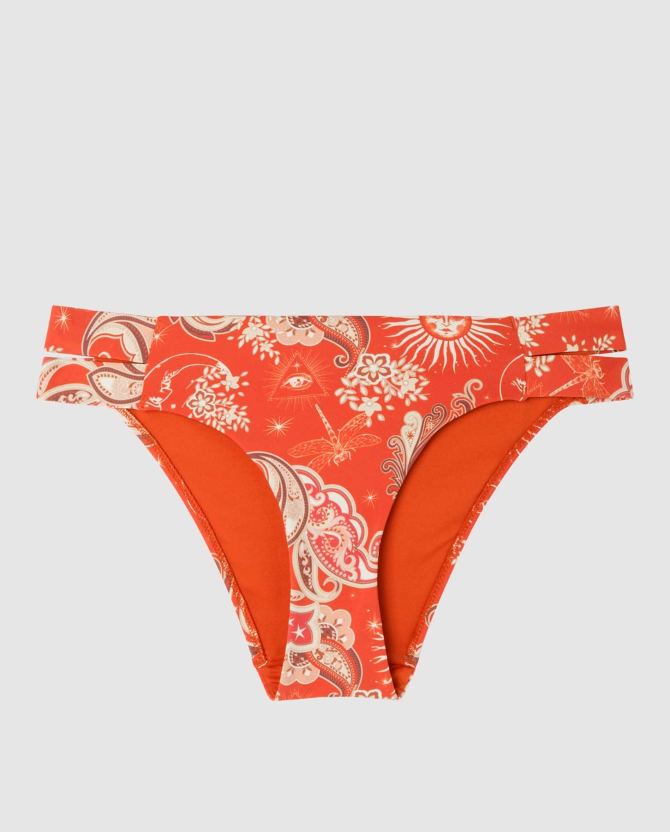 Cueca Biquíni em Tecido Estampado Vermelho / Branco-4