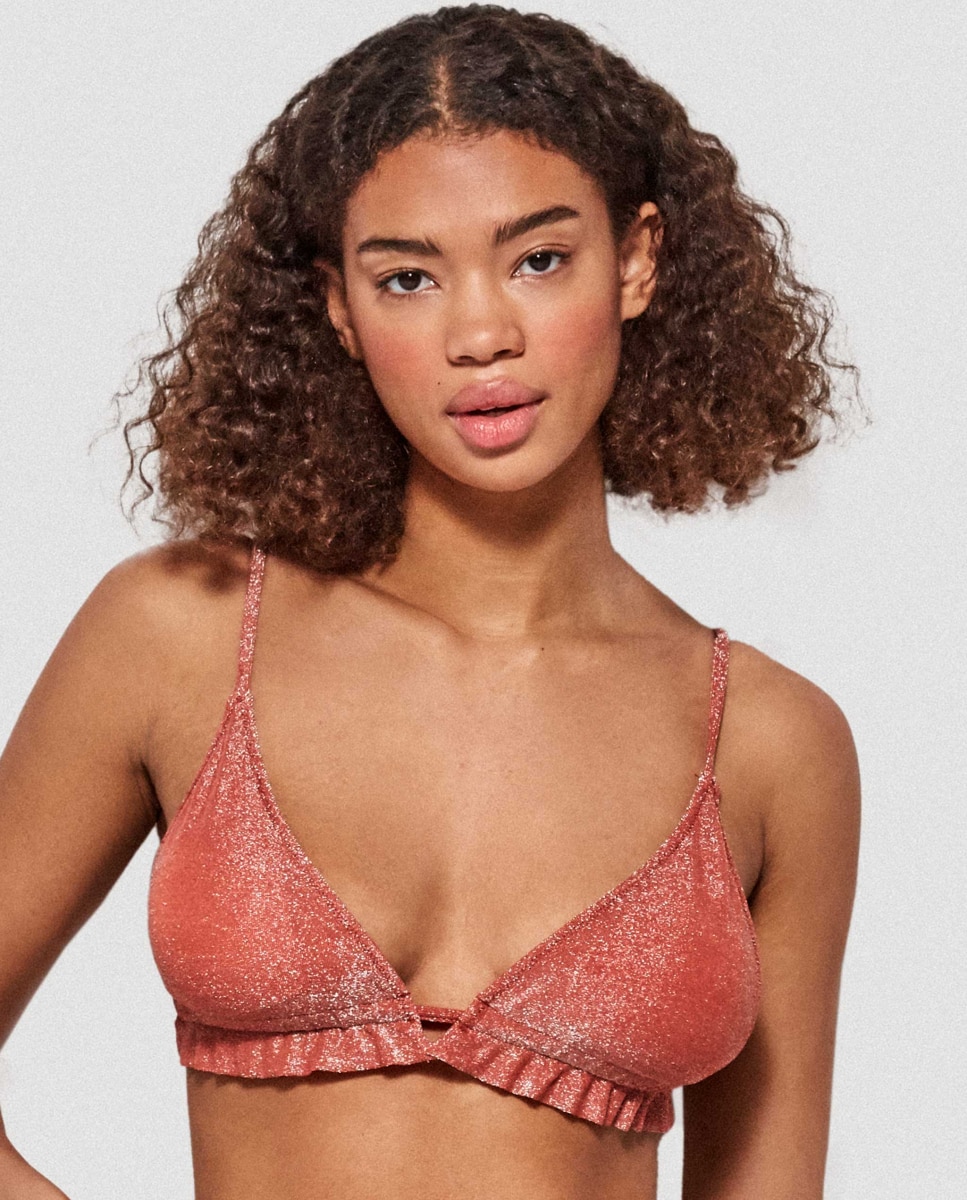 Top de Biquíni Triangular sem Aro Laranja-forte-1