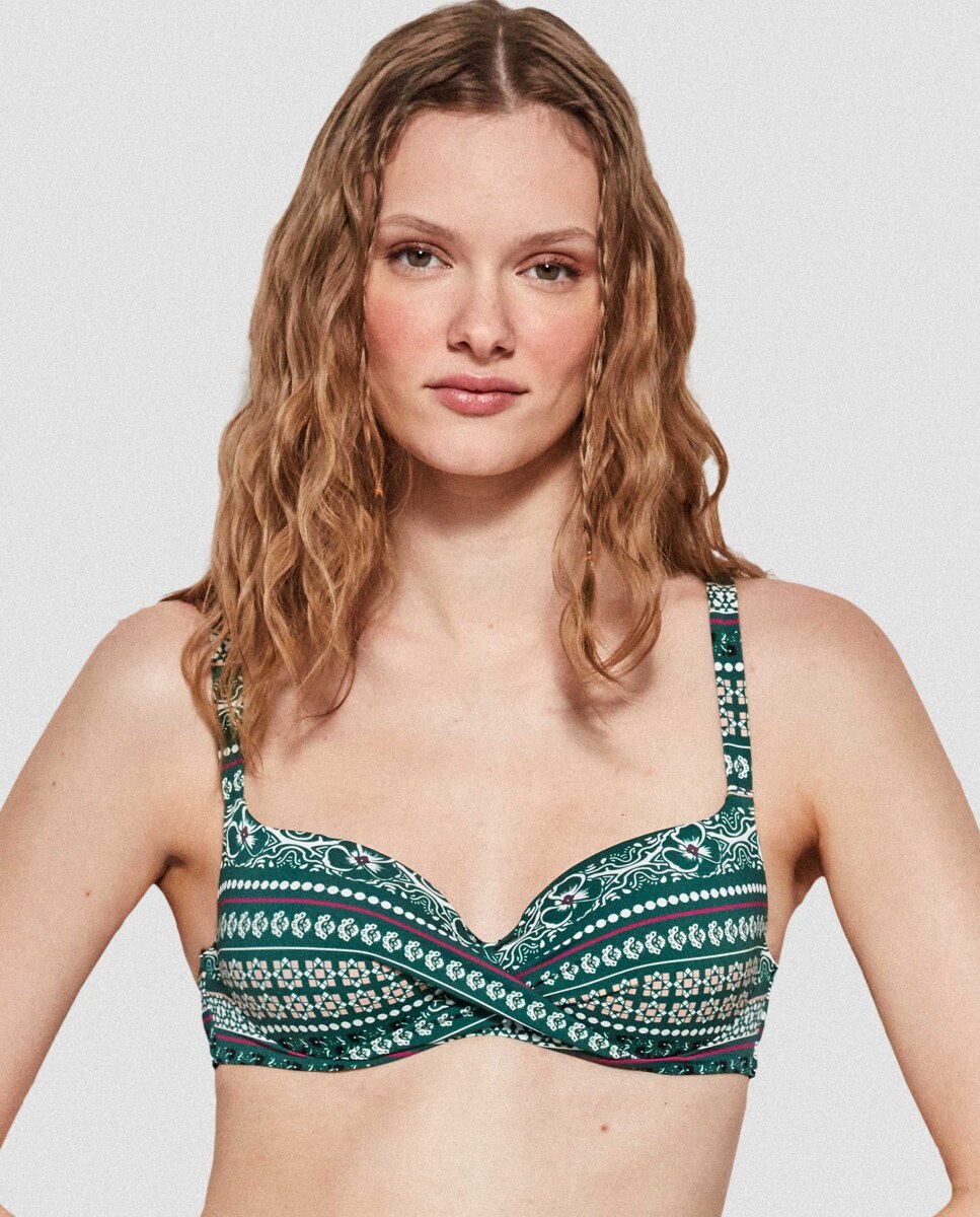 Top de Biquíni de Capacidade com Estampado Micro Geométrico Multicolor-1