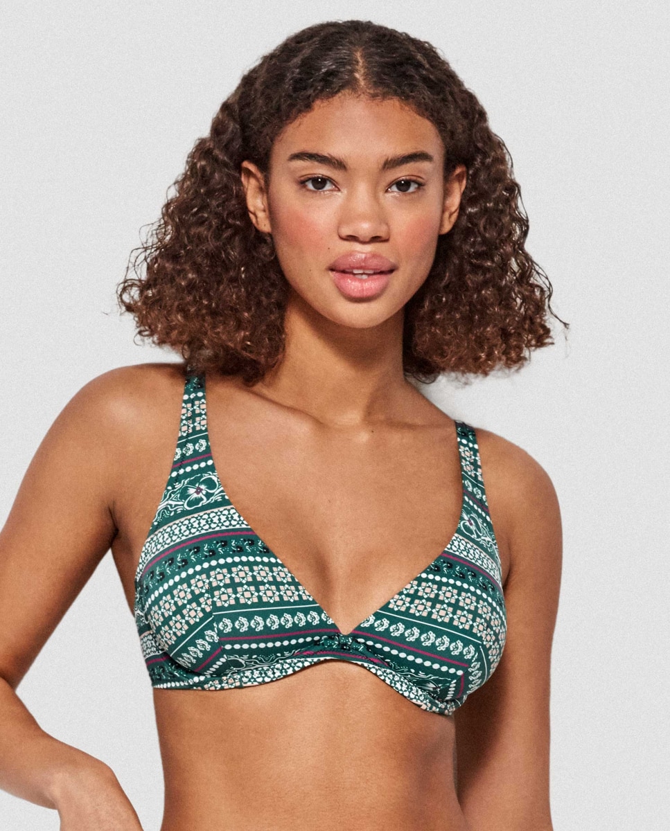 Top Biquíni de Capacidade com Aro e sem Foam com Estampado Micro Geométrico Verde-1