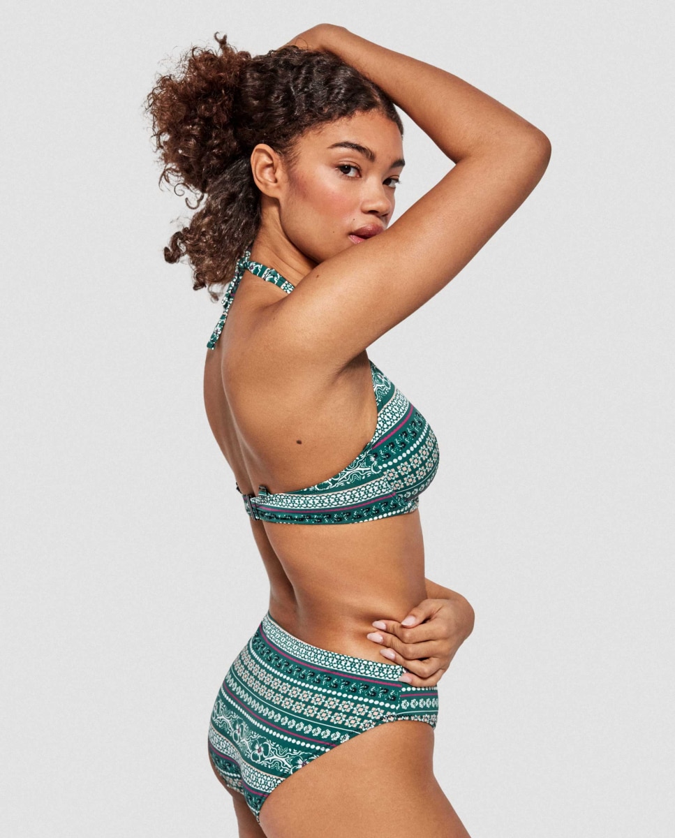 Top Biquíni de Capacidade com Aro e sem Foam com Estampado Micro Geométrico Verde-3