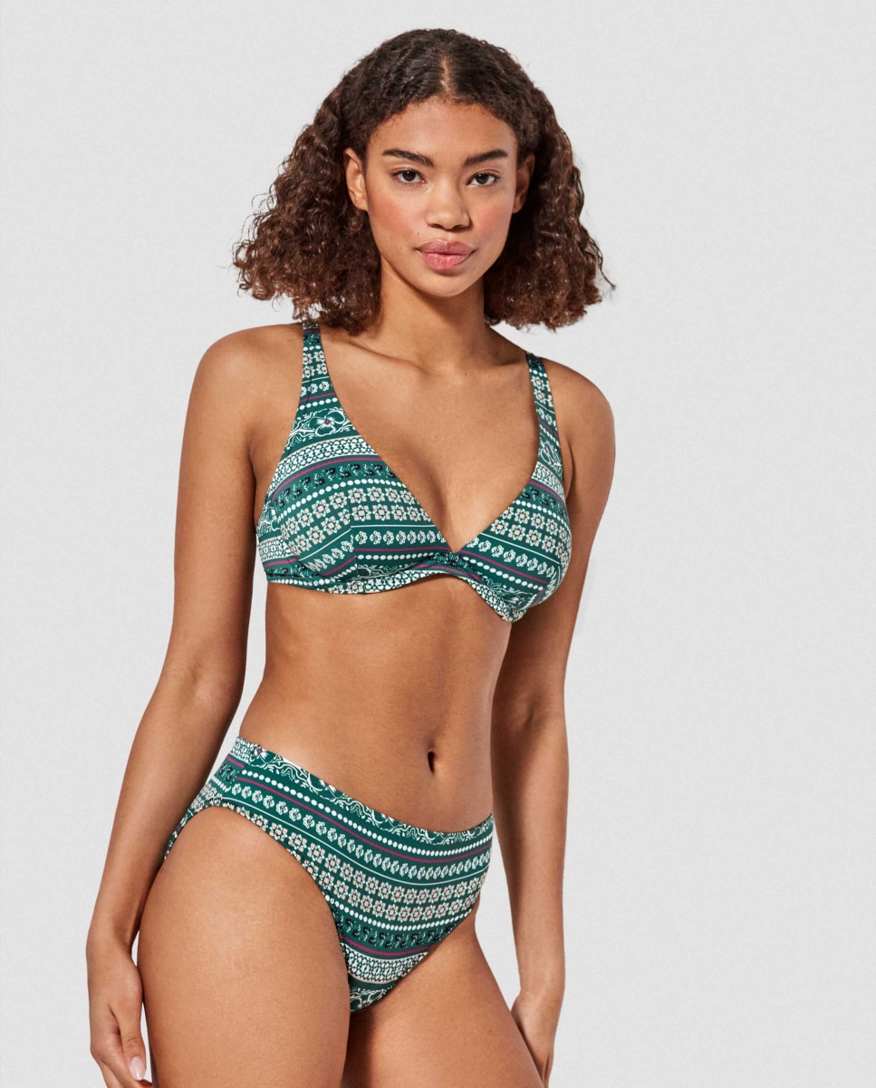 Top Biquíni de Capacidade com Aro e sem Foam com Estampado Micro Geométrico Verde-4