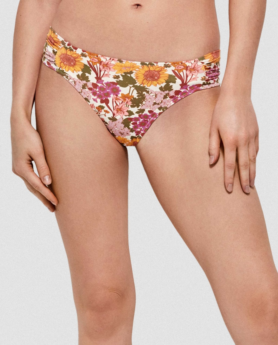 Cueca de Biquíni Clássica com Estampado Floral Multicolor-1