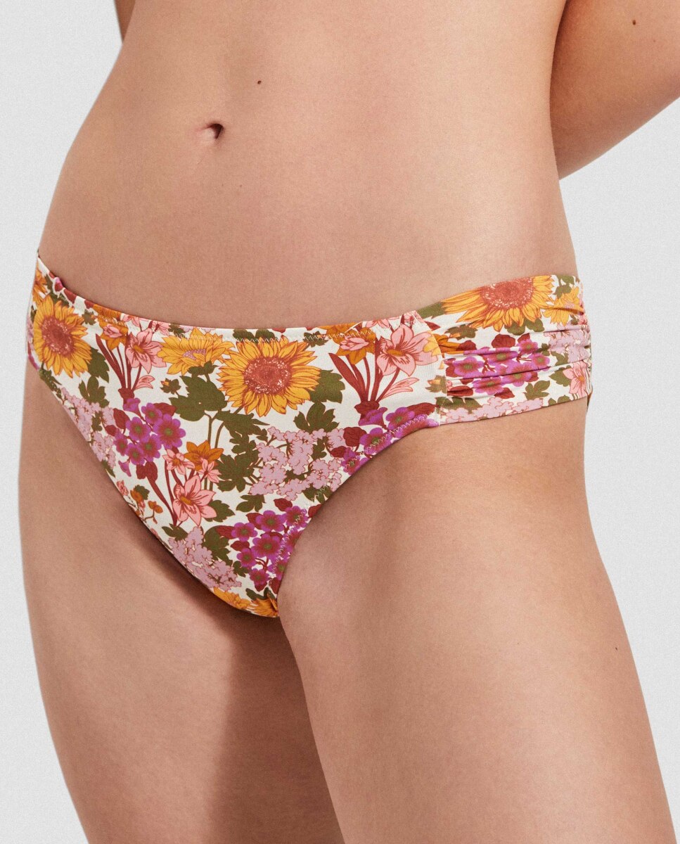 Cueca de Biquíni Clássica com Estampado Floral Multicolor-3