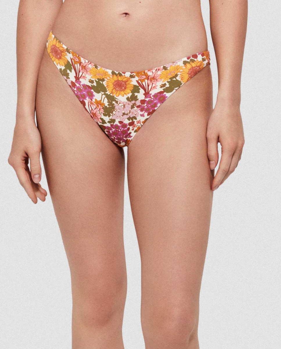 Cueca de Biquíni Clássica com Estampado Floral Multicolor-1