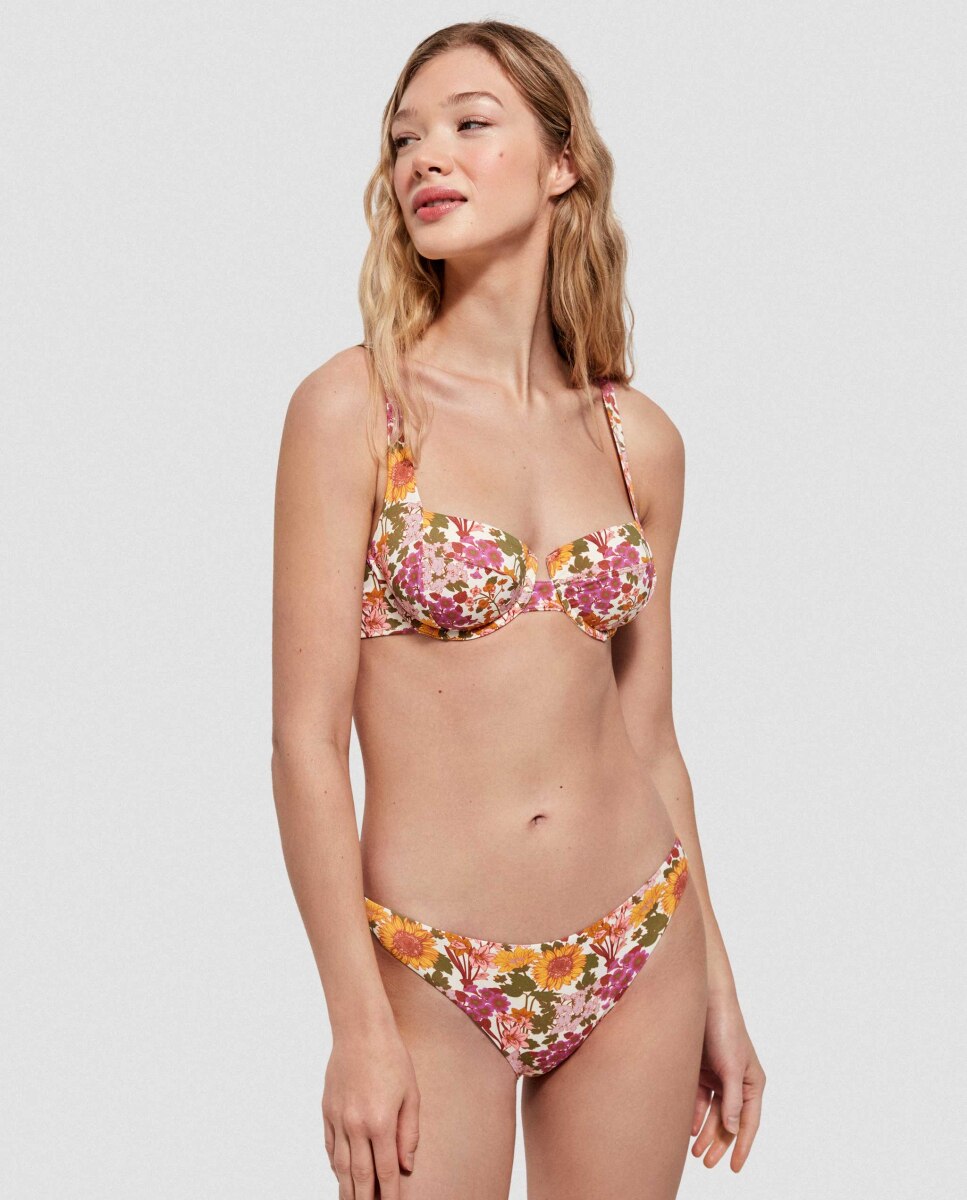 Cueca de Biquíni Clássica com Estampado Floral Multicolor-4