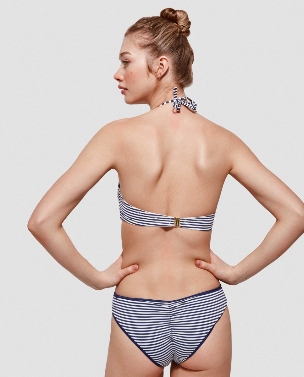 Cueca de Biquíni Clássica em Tecido Liso Azul / Branco-2