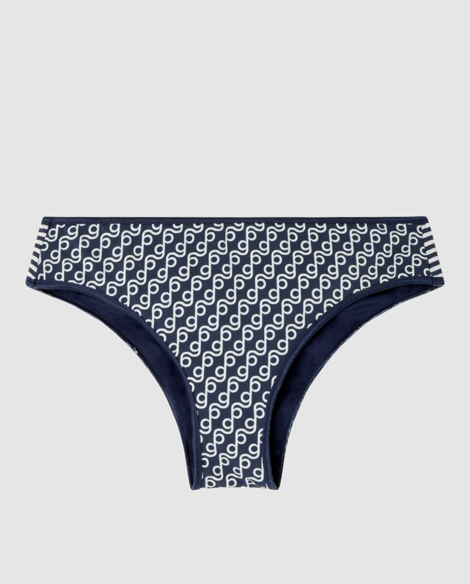 Cueca de Biquíni Clássica em Tecido Liso Azul / Branco-5