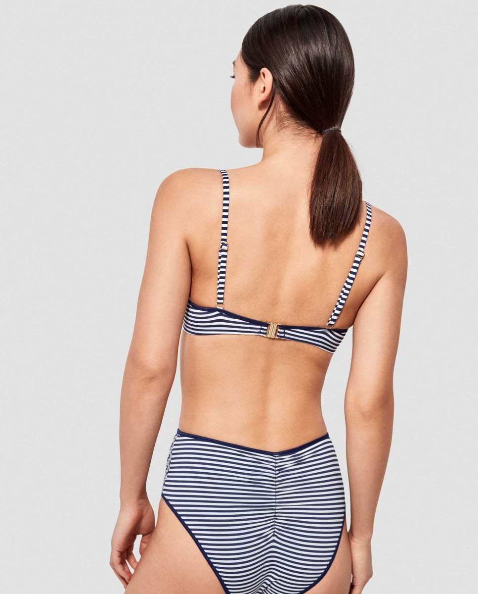 Cueca de Biquíni Alta Estampada Azul / Branco-2