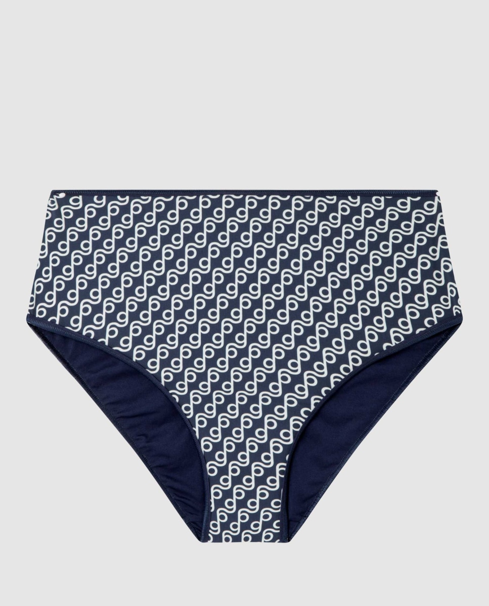 Cueca de Biquíni Alta Estampada Azul / Branco-4