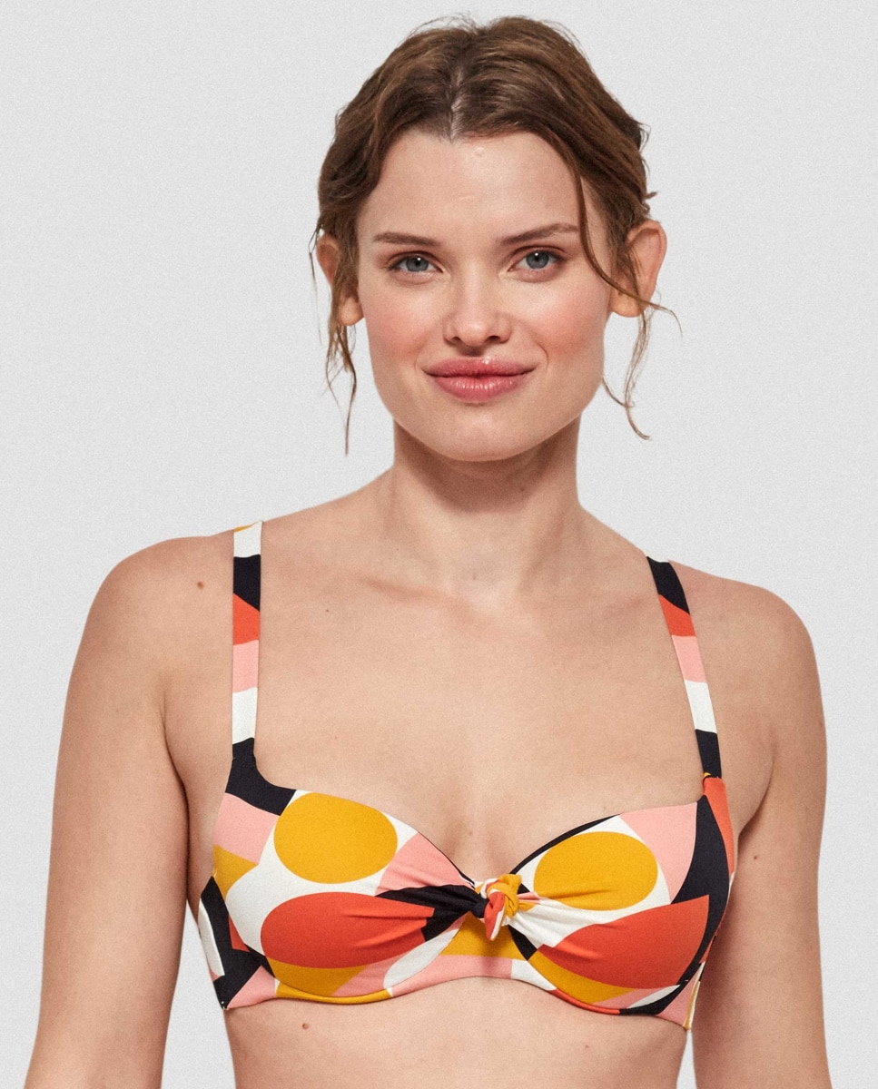 Top de Biquíni de Capacidade com Estampado Geométrico Multicolor-1