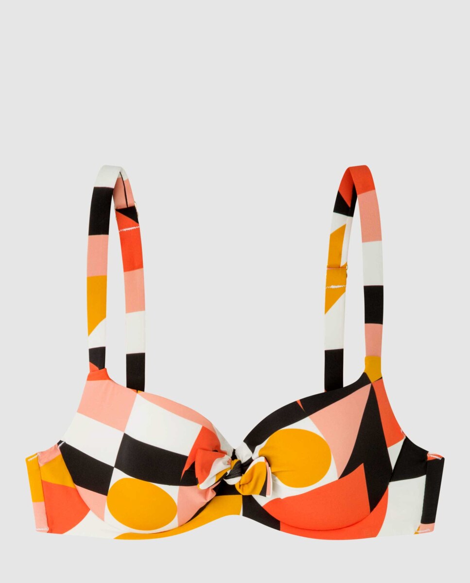 Top de Biquíni de Capacidade com Estampado Geométrico Multicolor-5