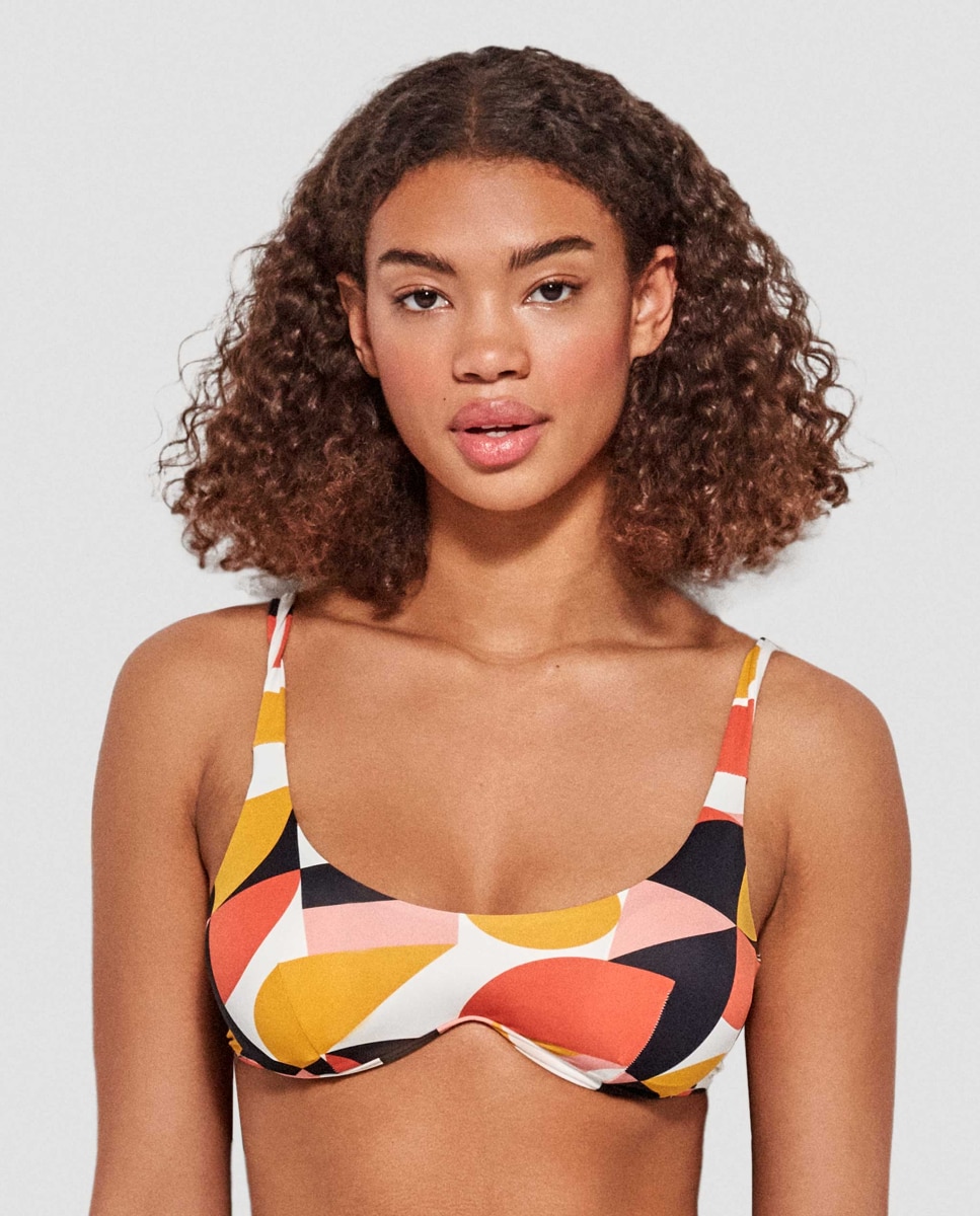 Top de Biquíni com Aro Contínuo e Estampado Geométrico Multicolor-1