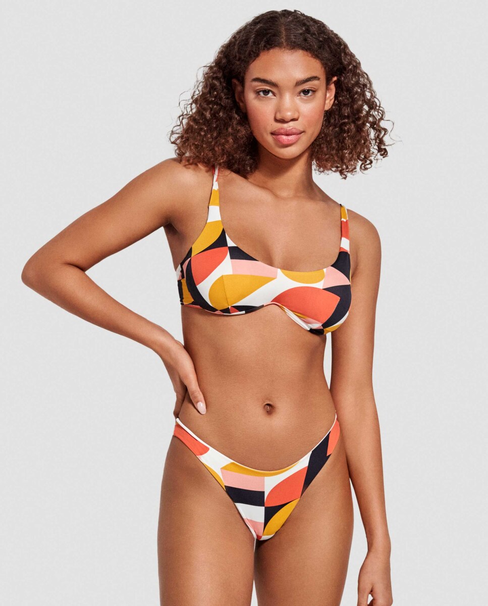 Top de Biquíni com Aro Contínuo e Estampado Geométrico Multicolor-3