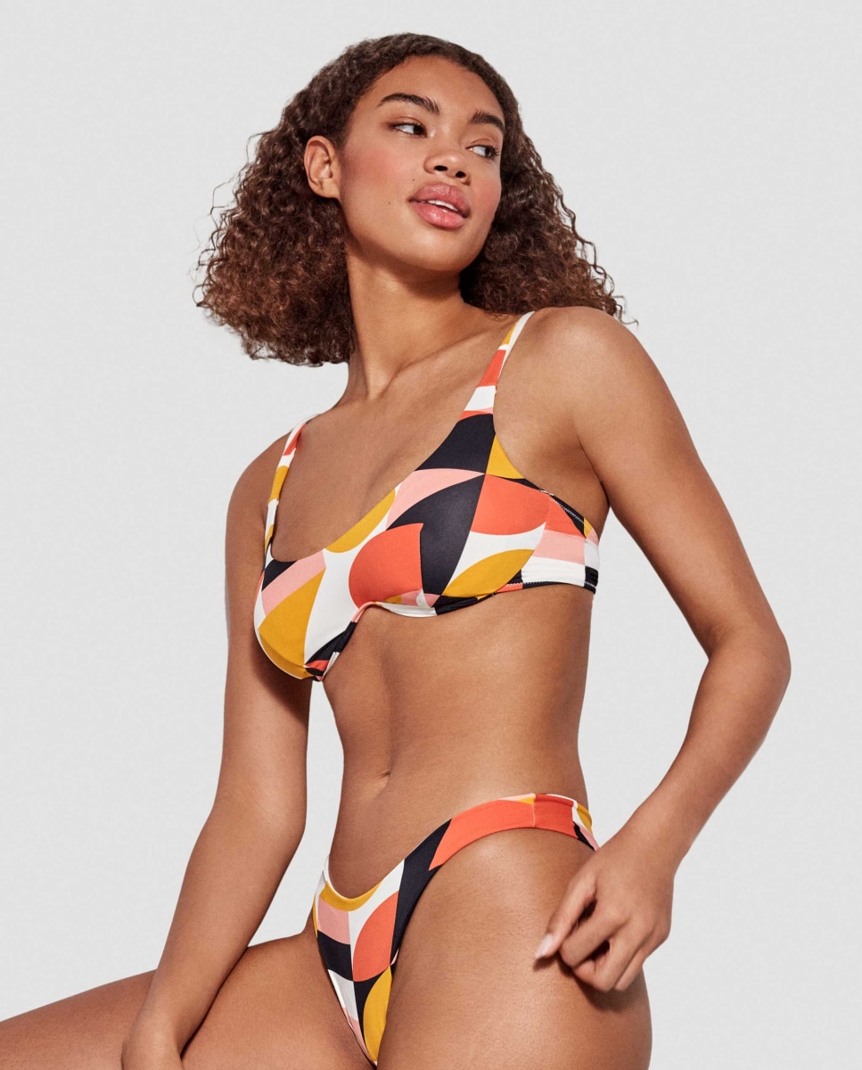 Top de Biquíni com Aro Contínuo e Estampado Geométrico Multicolor-4