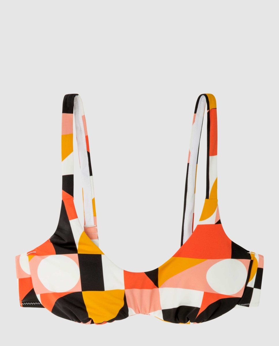 Top de Biquíni com Aro Contínuo e Estampado Geométrico Multicolor-5