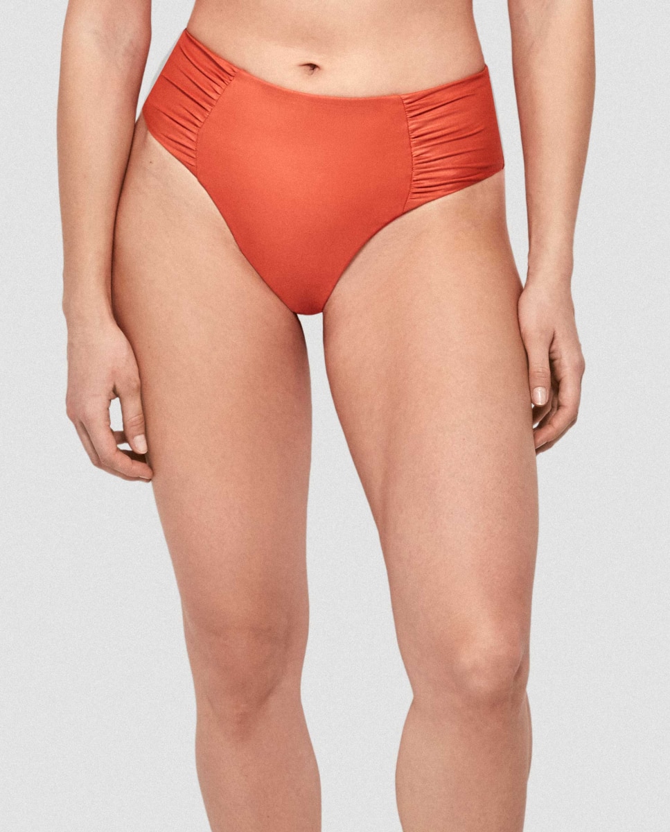Cueca de Biquíni Alta Lisa Laranja-1