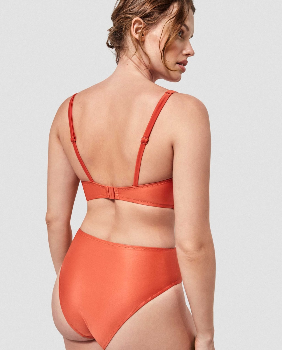 Cueca de Biquíni Alta Lisa Laranja-2