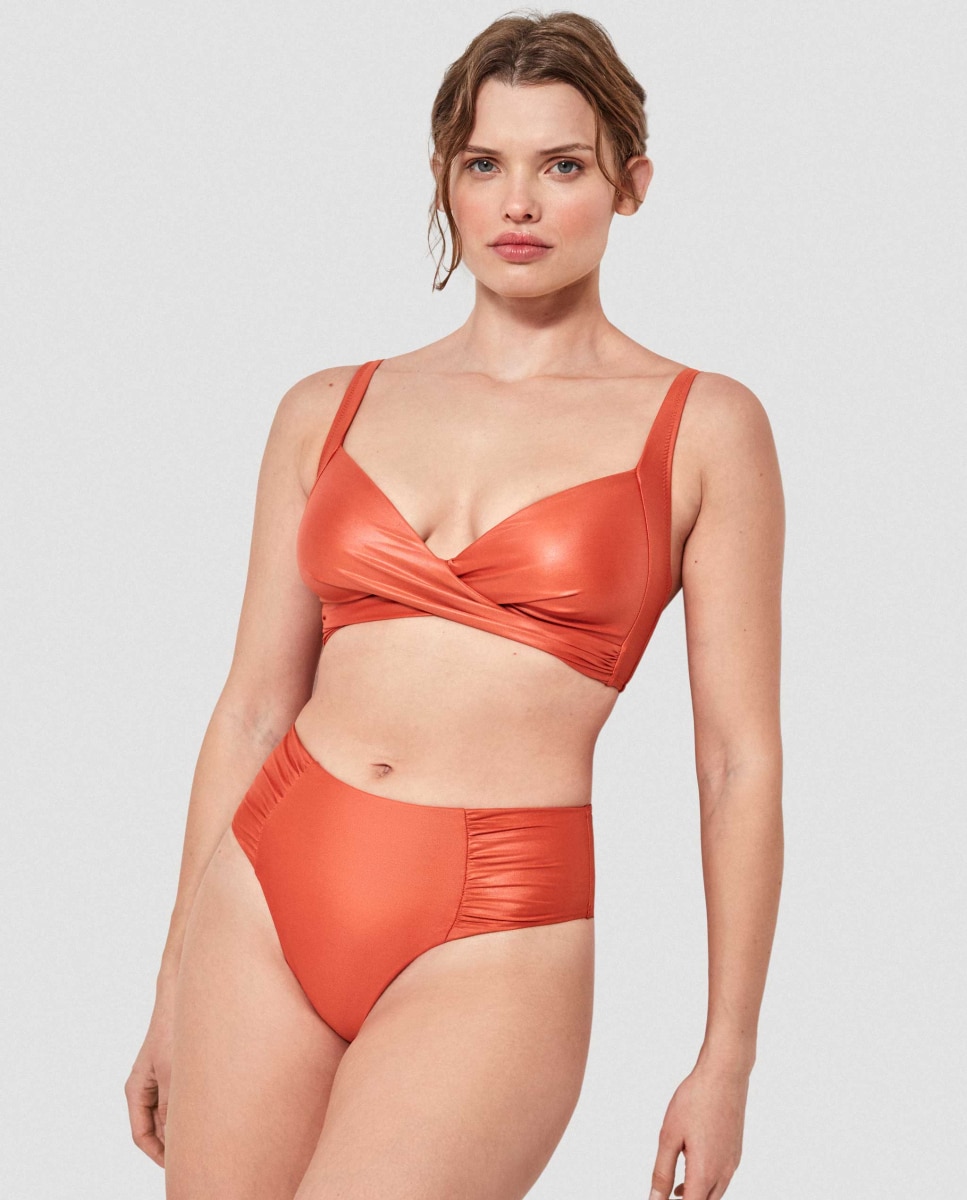 Cueca de Biquíni Alta Lisa Laranja-3