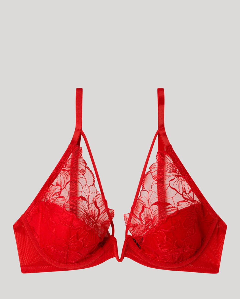 Soutien Bralette em Tecido Bordado com Tiras no Decote Vermelho-5