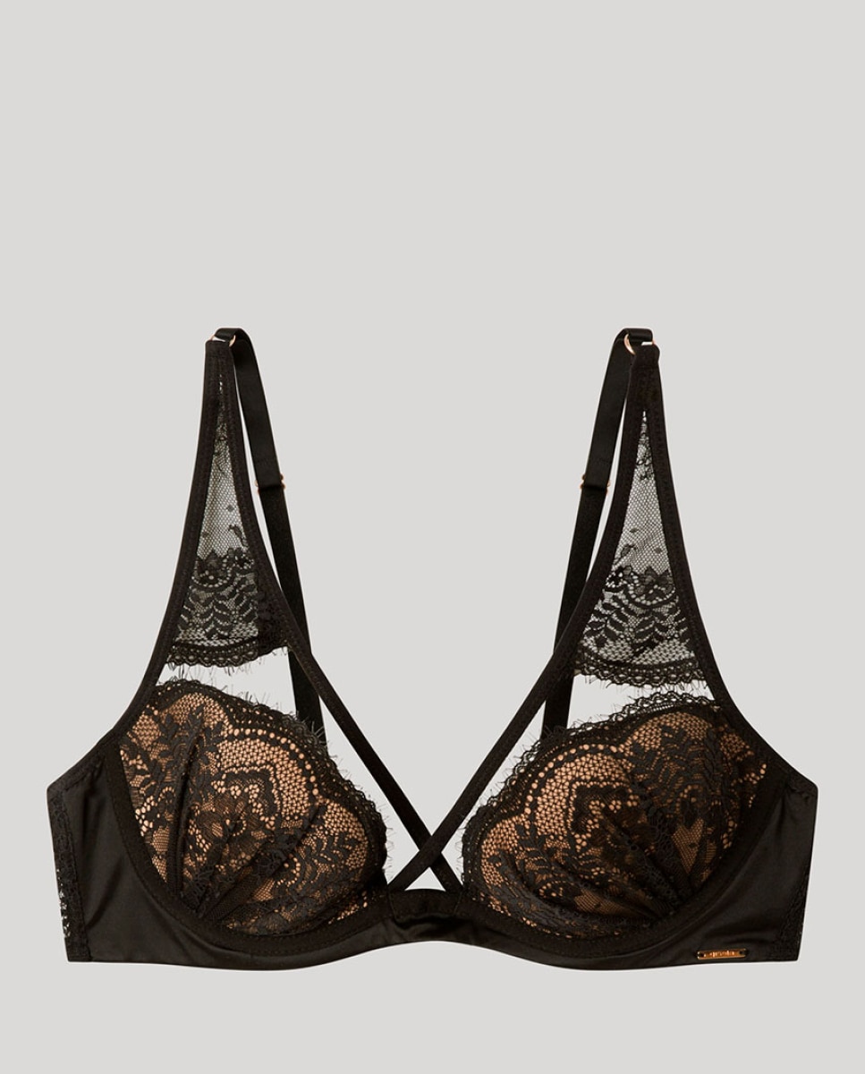 Soutien Bralette em Tecido Bordado com Aro Preto-5