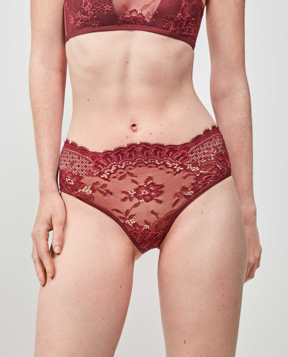 Cueca Alta em Tecido de Renda Bordeaux-2