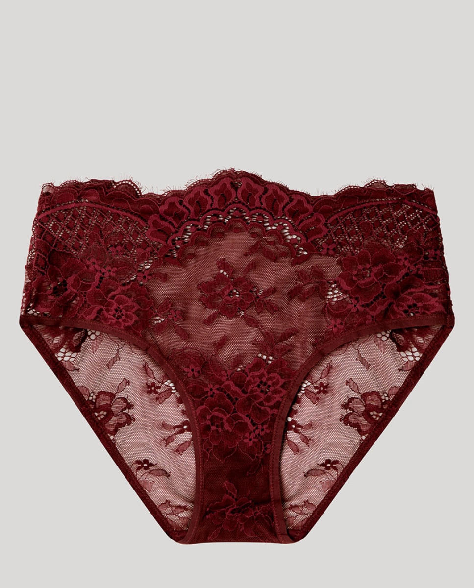 Cueca Alta em Tecido de Renda Bordeaux-5