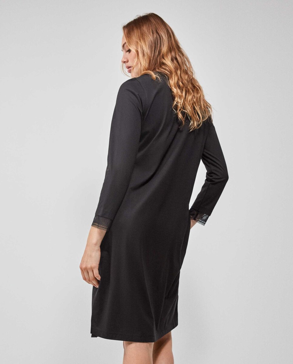 Camisola de Manga Comprida com Detalhes de Renda Preto-3