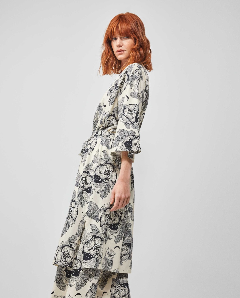 Robe de Toque Seda Estampado Multicolor-3