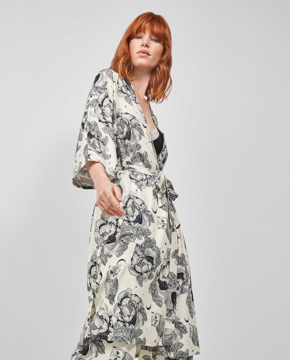 Robe de Toque Seda Estampado Multicolor-5