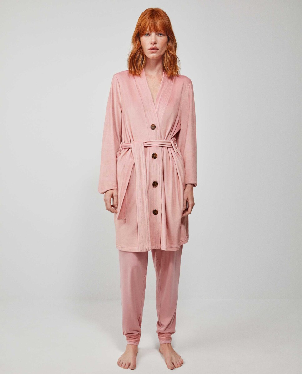 Robe em Tecido Polar com Botões e Cinto Rosa-2